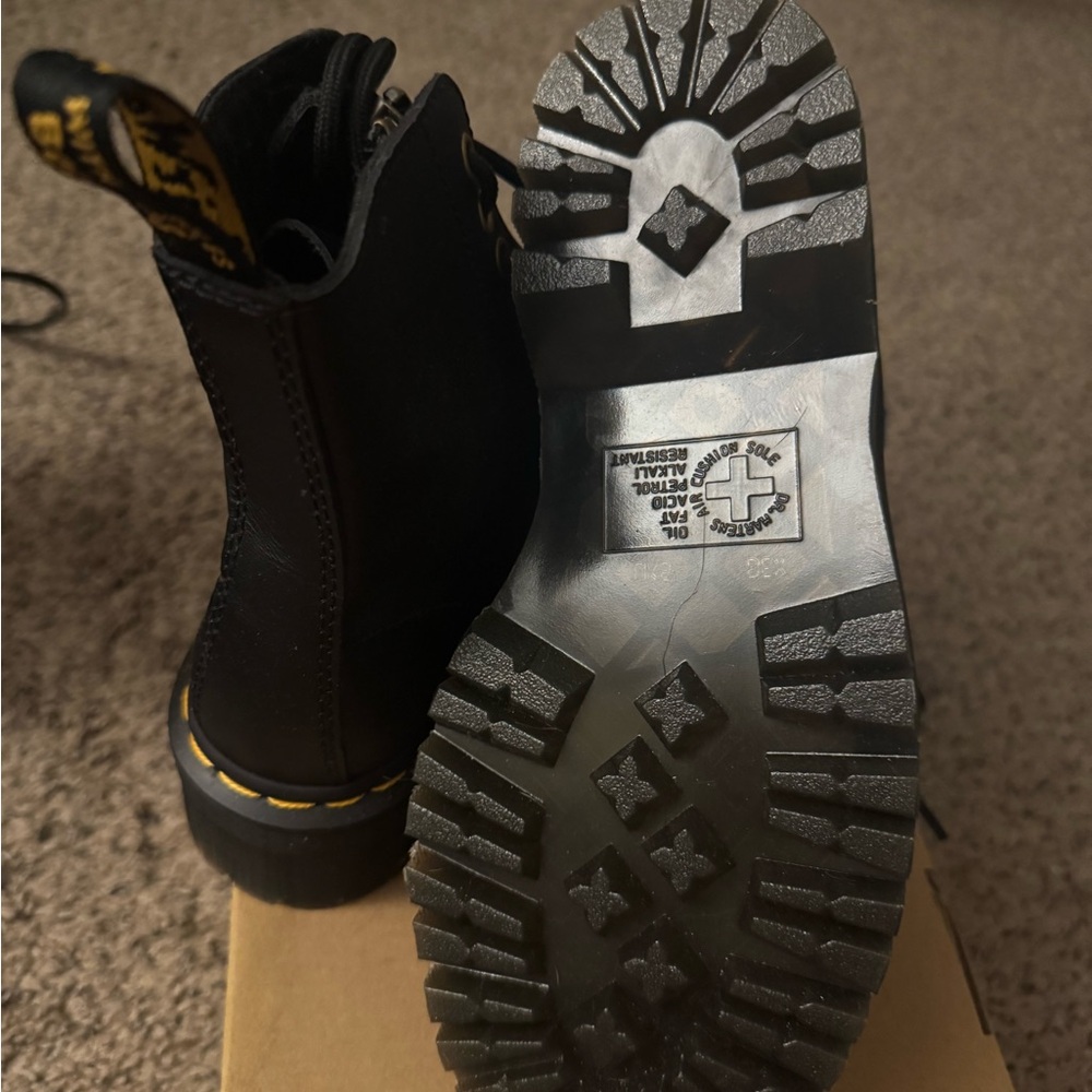 Dr. Martens Black Combat Boots with Yellow Stitching
